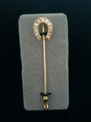 Antique 14k Yellow Gold & Diamonds Lucky Horseshoe Stick Pin