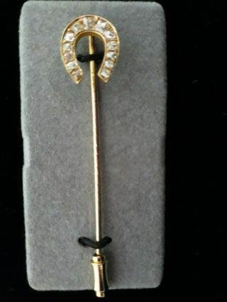 Antique 14K Yellow Gold & Diamonds Lucky Horseshoe Stick Pin 2