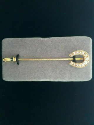 Antique 14K Yellow Gold & Diamonds Lucky Horseshoe Stick Pin 4