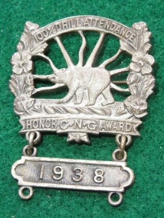 1938 California National Guard 100 Drill Attendance Pin Award Medal Cng Army