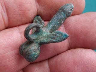 Ancient Roman Empire Bronze Winged Phallic Pendant Fertility Symbol 100 - 400ad