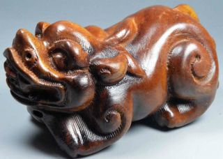 China Collectable Old Boxwood Handwork Carve Mighty Lion Exorcism Unique Statue