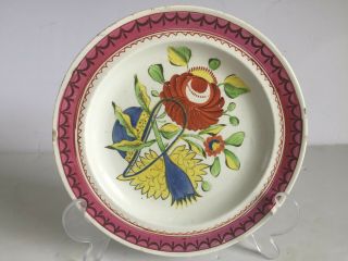 Antique Gaudy Dutch Kings Rose Oyster Plate Soft Paste Pearlware 7.  25 " C1820