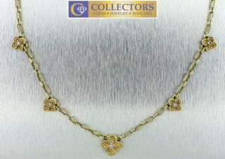 Ladies Vintage Estate 18k 750 Yellow Gold Floral Diamond Station Chain Necklace