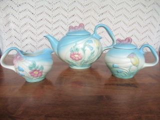 Vintage Hull Pottery,  Bow Knot Pattern - Teapot W/lid,  Sugar Bowl W/lid,  Creamer