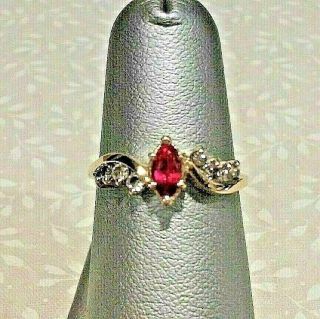 Lovely Estate/ Vintage 14k Yellow Gold Ruby & Diamond Ring