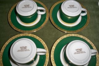 Gold Buffet Royal Gallery 1991 Set of 4 Demitasse Cups/Saucers Green w/Gold Band 2