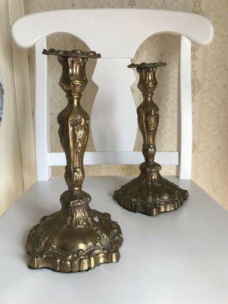 Vintage French Style Brass Candlesticks Holders Pair.