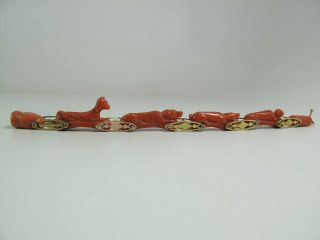 Rare Antique 14k Yellow Gold Line Bracelet With Carved Coral Dogs