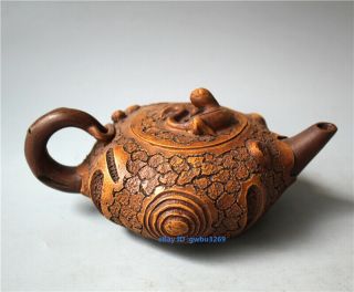 Chinese Yixing Zisha Teapot Handmade Purple Sand Carving Tree Roots Teapot