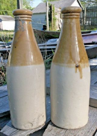 Stoneware Ginger Beer Bottles 3 Ringed Lips 1860 