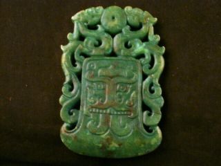 Wonderful Chinese Green Jade 2Dragons/Axe 2Faces Plaque Pendant S212 4