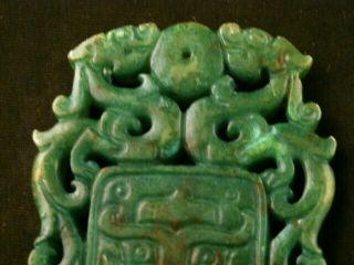 Wonderful Chinese Green Jade 2Dragons/Axe 2Faces Plaque Pendant S212 5