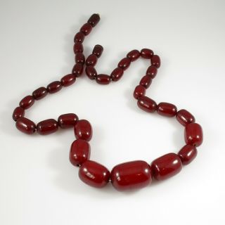 Cherry Amber Bakelite Necklace Barrel Bead Graduated 33.  5 To 14 Mm | 25 "