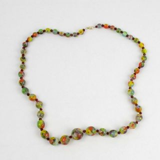 Latticino Venetian Bead Necklace Vintage Handmade Glass Multi - Color 26 "