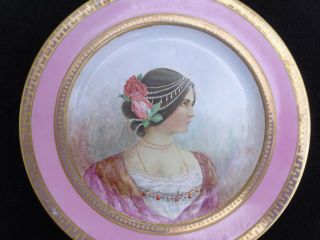 Antique Lenox Hand - Painted Portrait Plate Lovely Ethnic Women W/ Roses & Beads