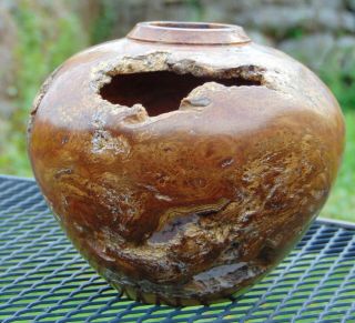 Estate Find Wood Turned Cherry Burl Vase Bowl