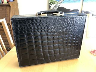Vintage Bally Alligator Black Leather Briefcase Hard Case