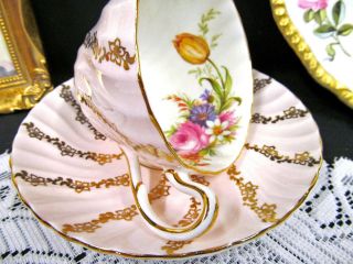 Foley Tea Cup And Saucer Pink And Gold Swirl Pattern Floral Rose Teacup