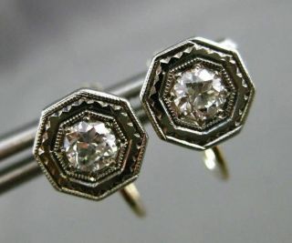 Antique.  60ct Old Mine Diamond 14k White Gold Filigree Screw Back Earrings 24907
