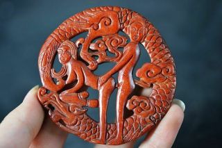 Unique Chinese Old Jade Carved Sexy Man&woman/dragon Pendant H92