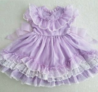 Vintage Girls Purple Sheer Lace Party Dress Childrens Clothes Lilo