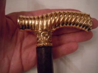 Antique,  Most Flamboyant Cane Ever On Ebay 14 K Gold & Snakewood Walking Stick