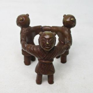 H752: Japanese Quality Copper Ware Lid Rest Of Very Good Karako Statue