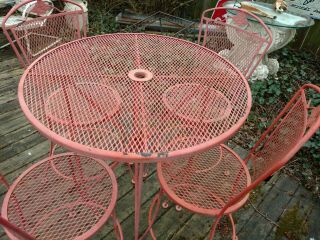 Vtg mesh Wrought Iron Bistro Outdoor Bar Height Patio Dining Table Chairs Deck 2