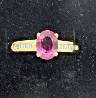 Vintage 18ct Gold Pink Tourmaline And Diamond Ring.  Size - S 1/2.