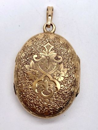 RARE Vintage 14k Solid Gold Art Nouveau Locket Pendant 2