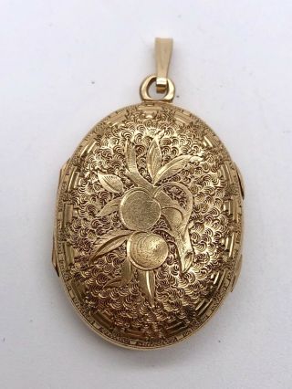 RARE Vintage 14k Solid Gold Art Nouveau Locket Pendant 3