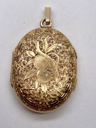 RARE Vintage 14k Solid Gold Art Nouveau Locket Pendant 4