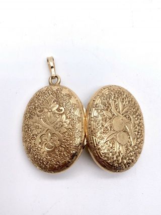 RARE Vintage 14k Solid Gold Art Nouveau Locket Pendant 8