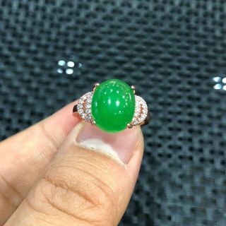 Chinese Handwork Green Jadeite Jade Egg Shape Bead Collectible Rare No.  5 - 10 Ring