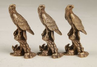 3 China Bronze Handmade Casting Eagle Figurines Statue Cool Gift Collec
