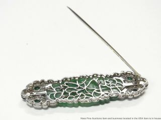 Natural Jadeite Jade Emerald Diamond Enamel Platinum Gold Pin Antique Art Deco 8