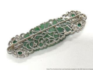 Natural Jadeite Jade Emerald Diamond Enamel Platinum Gold Pin Antique Art Deco 9