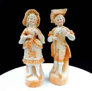 GERMAN PORCELAIN BISQUE VICTORIAN COUPLE IN FINERY 9 1/4 