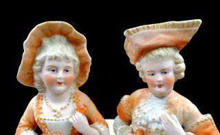 GERMAN PORCELAIN BISQUE VICTORIAN COUPLE IN FINERY 9 1/4 