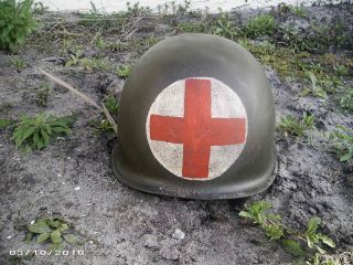 WWII 2 PANEL MEDIC M1 MILITARY ARMY HELMET 2