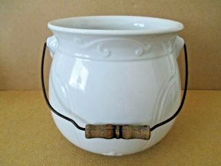 Antique Chamber Pot Thunder Mug 2 Gallon White Stoneware Pot Wire Bail Handle