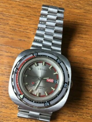 Big Rare Vintage Erosa Automatic Diver Watch Stainless Steel Swiss Eta 2828