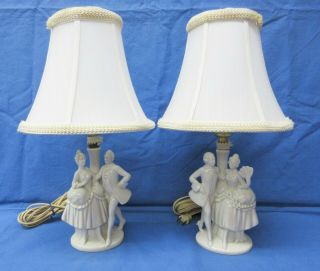 Vintage German Porcelain Figurine Boudoir Lamps Colonial Couples 4226 A & B