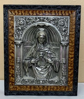 Vintage Virgin Mary / Madonna Silverplate Relief Plaque M.  Patentado Spain