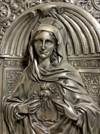 Vintage Virgin Mary / Madonna Silverplate Relief Plaque M.  Patentado Spain 3