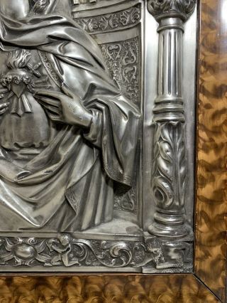 Vintage Virgin Mary / Madonna Silverplate Relief Plaque M.  Patentado Spain 4