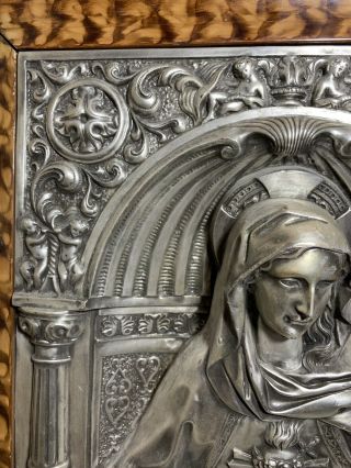 Vintage Virgin Mary / Madonna Silverplate Relief Plaque M.  Patentado Spain 7