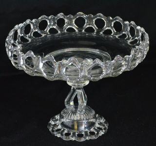 Westmoreland Clear Glass Footed Compote " Doric Open Lace "