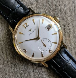 Vintage Longines Wittnauer 18k Gold - Plated Mechanical Watch,  Date,  17j - Running